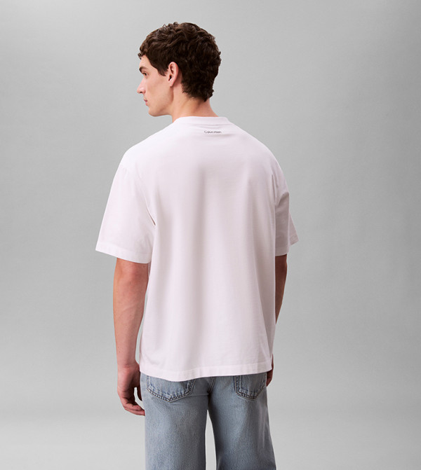 كالفن كلاين جينز  ملابس - أبيض Round Neck T-Shirts