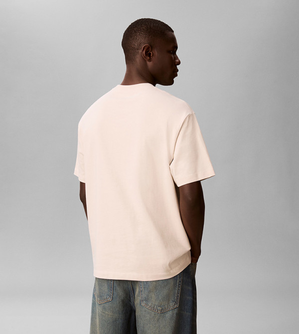 كالفن كلاين جينز  ملابس - بيج Round Neck T-Shirts