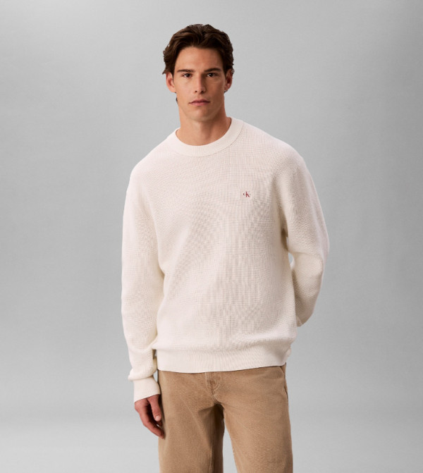 Calvin Klein Jeans workwear-reworked - Off White Round Neck Sweaters