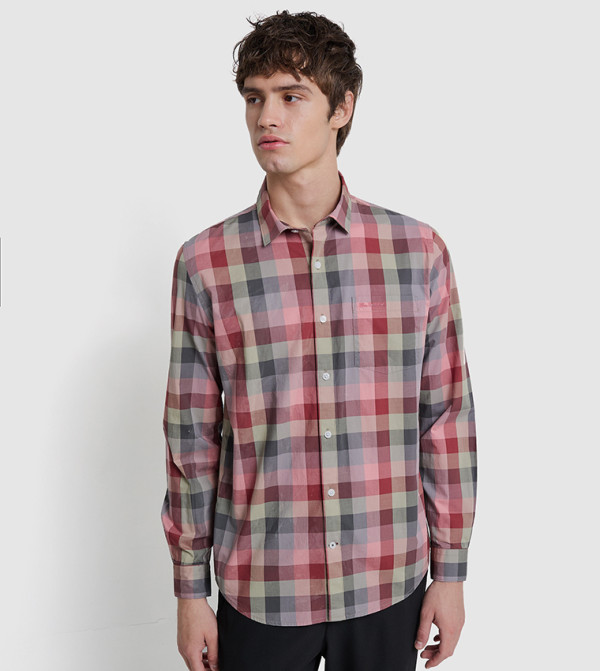 Ben Sherman  checkered-plaid-m - Pink Long Sleeves
