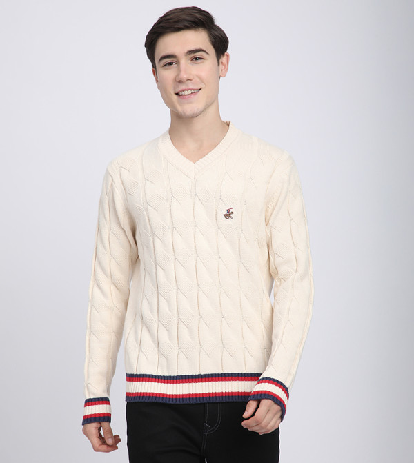 Beverly Hills Polo Club  V-neck Sweaters - Cream V-neck Sweaters