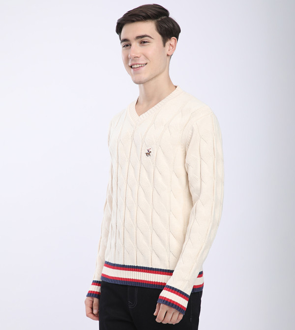 Beverly Hills Polo Club  V-neck Sweaters - Cream V-neck Sweaters