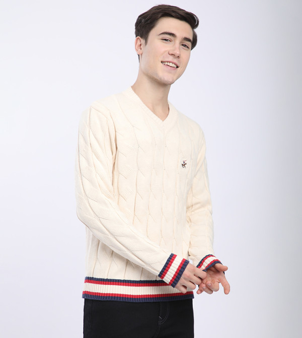 Beverly Hills Polo Club  V-neck Sweaters - Cream V-neck Sweaters
