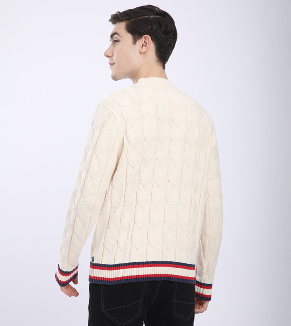 Beverly Hills Polo Club  V-neck Sweaters - Cream V-neck Sweaters