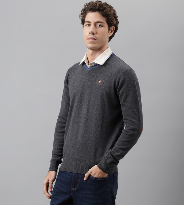بيفرلي هيلز بولو كلوب  سترات بياقة V  - رمادي Sweater