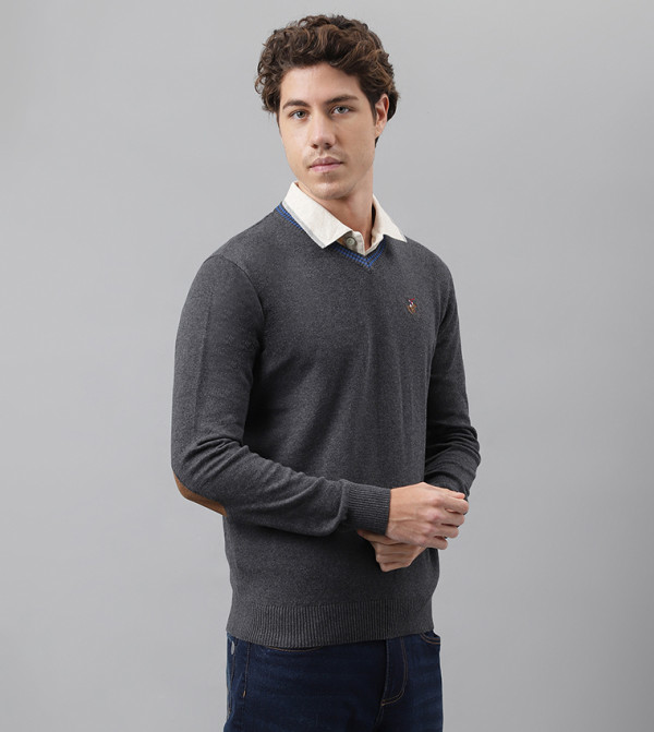 بيفرلي هيلز بولو كلوب  سترات بياقة V  - رمادي Sweater