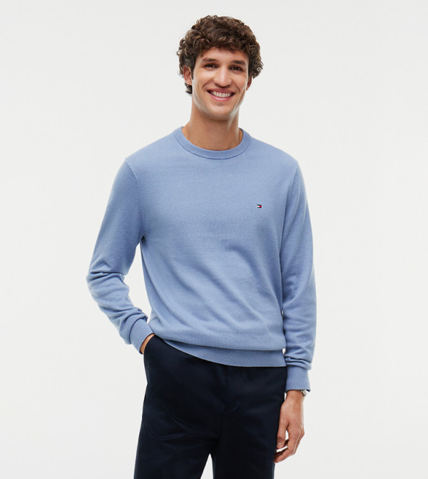 تومي هيلفيغر  سترات بياقة دائرية - أزرق Round Neck Sweaters
