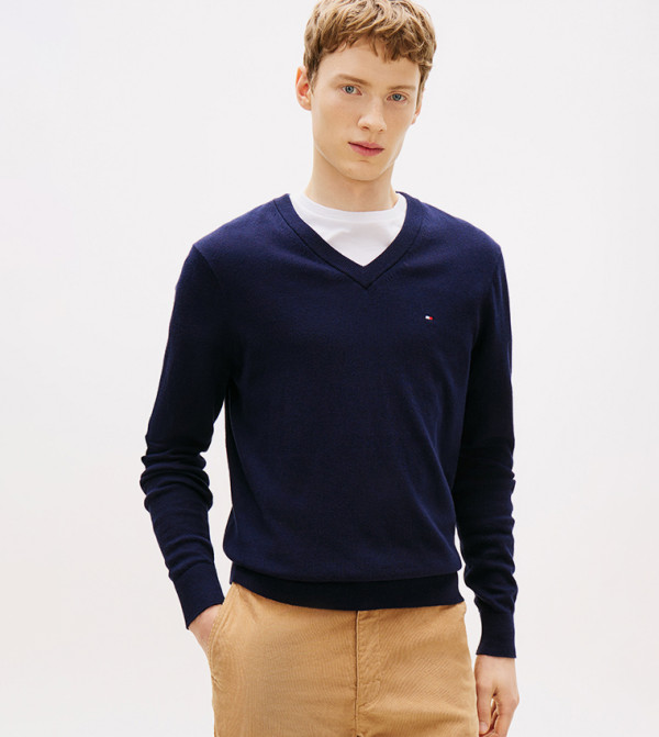 تومي هيلفيغر  سترات بياقة V  - كحلي V-neck Sweaters