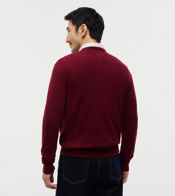 تومي هيلفيغر  سترات بياقة V  - بورغندي V-neck Sweaters