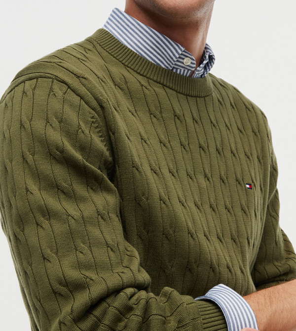 Tommy Hilfiger  Round Neck Sweaters - Olive Round Neck Sweaters