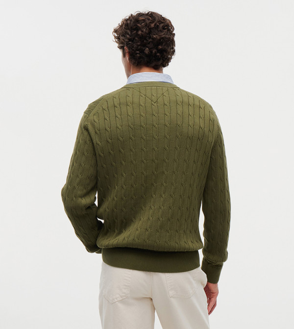 Tommy Hilfiger  Round Neck Sweaters - Olive Round Neck Sweaters