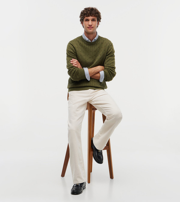 Tommy Hilfiger  Round Neck Sweaters - Olive Round Neck Sweaters