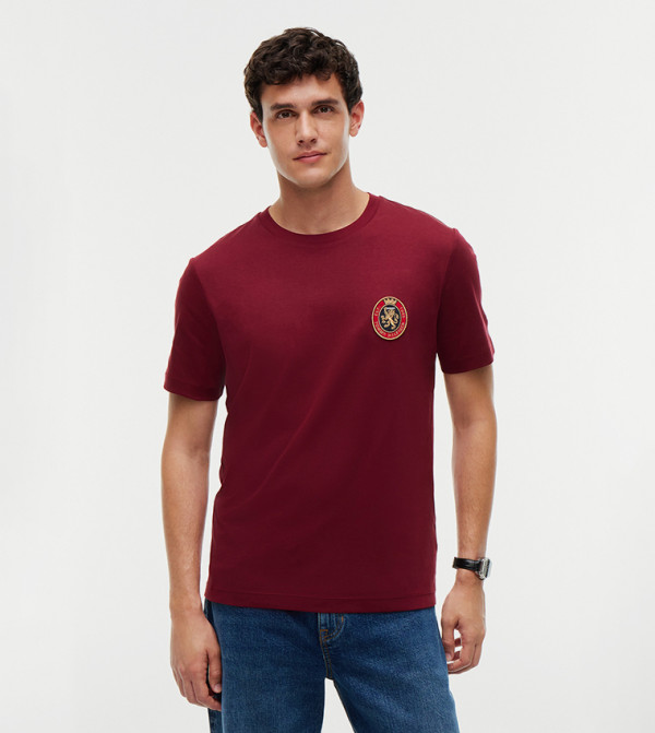 Tommy Hilfiger  T-Shirts - Burgundy Round Neck T-Shirts