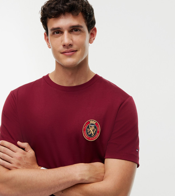 Tommy Hilfiger  T-Shirts - Burgundy Round Neck T-Shirts