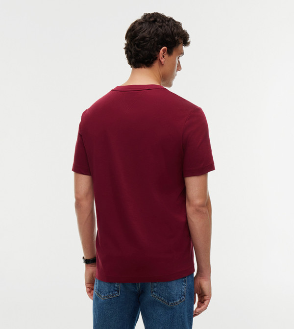 Tommy Hilfiger  T-Shirts - Burgundy Round Neck T-Shirts
