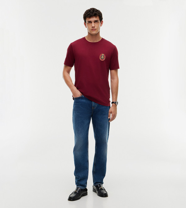 Tommy Hilfiger  T-Shirts - Burgundy Round Neck T-Shirts