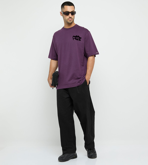 F5 F5 - Purple Round Neck T-Shirts