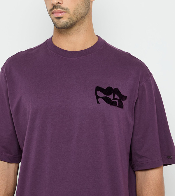 F5 F5 - Purple Round Neck T-Shirts
