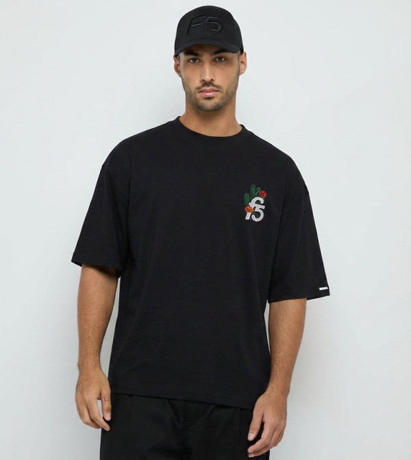 F5 F5 - BLACK Round Neck T-Shirts