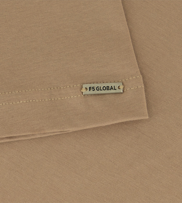 F5 F5 - Light Brown Round Neck T-Shirts