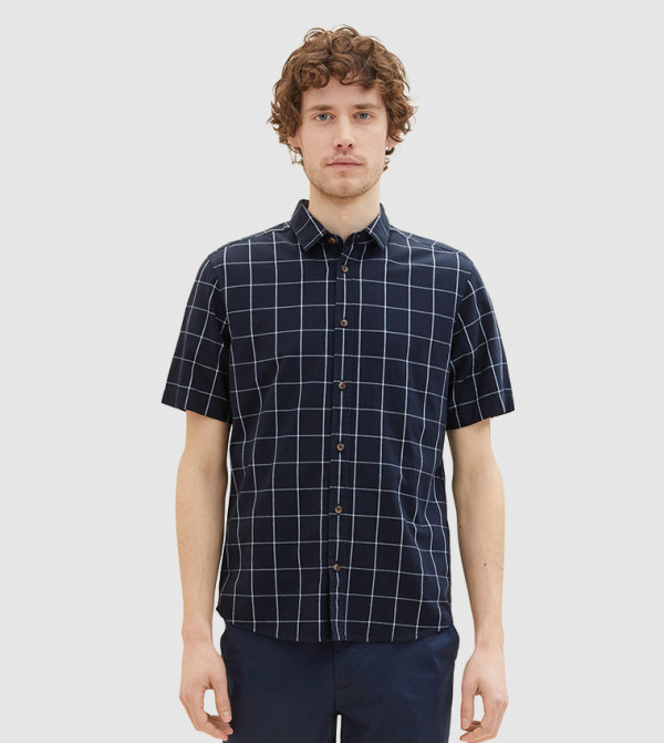 Tom Tailor  checkered-plaid-m - Navy Casual Shirts
