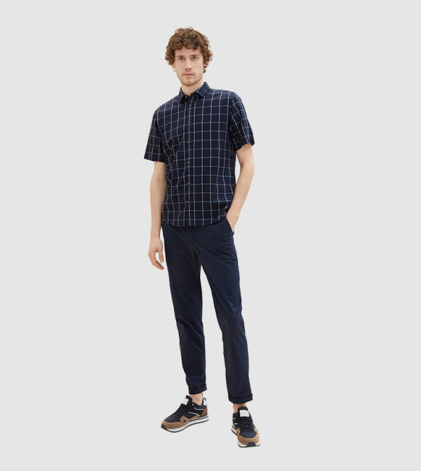 Tom Tailor  checkered-plaid-m - Navy Casual Shirts