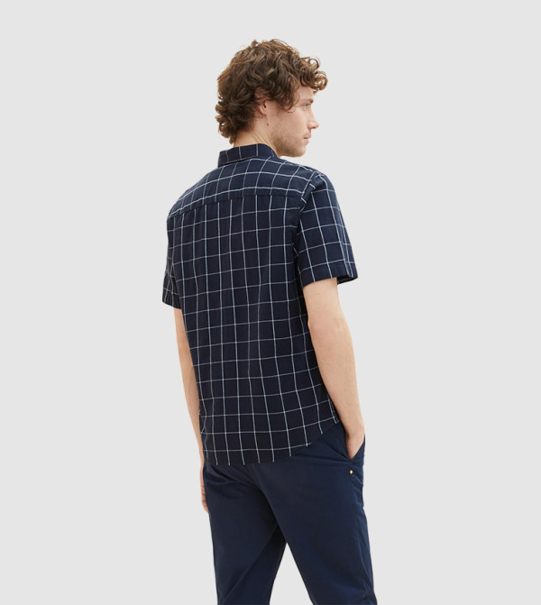 Tom Tailor  checkered-plaid-m - Navy Casual Shirts