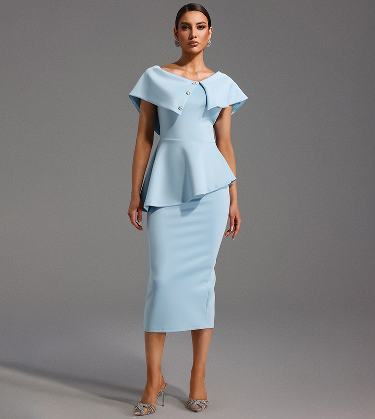 TEARNIE One Shoulder Flounce Midi Dress