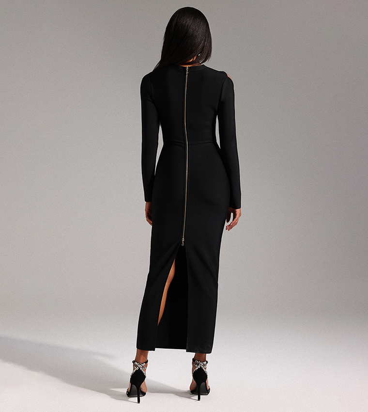 فستان ماكسي بكم طويل 