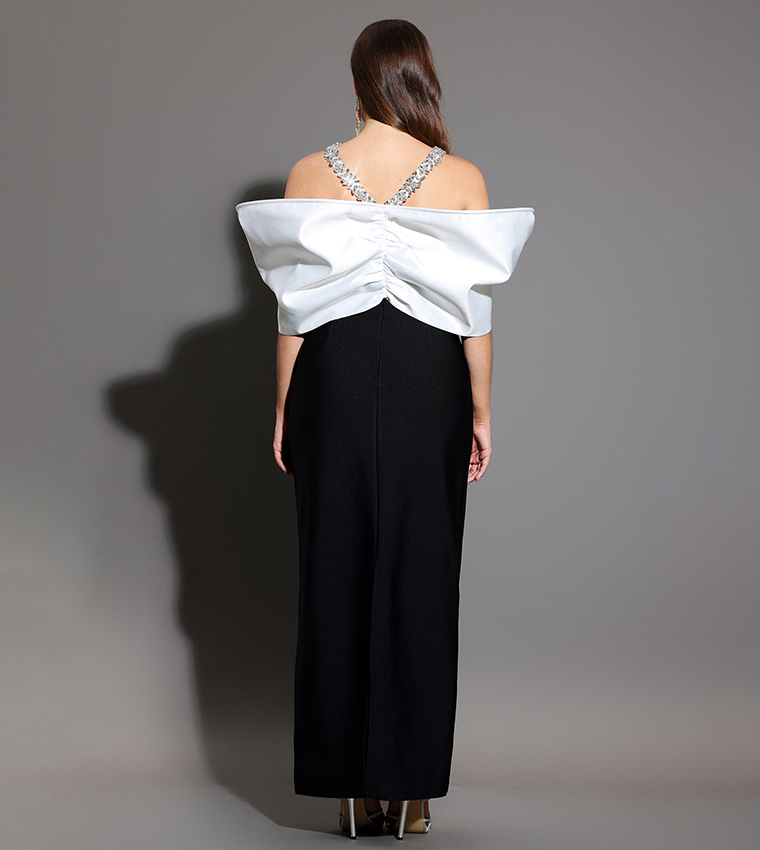 LUCIFA Bow Diamond Ribbon Bandage Maxi Party Dress