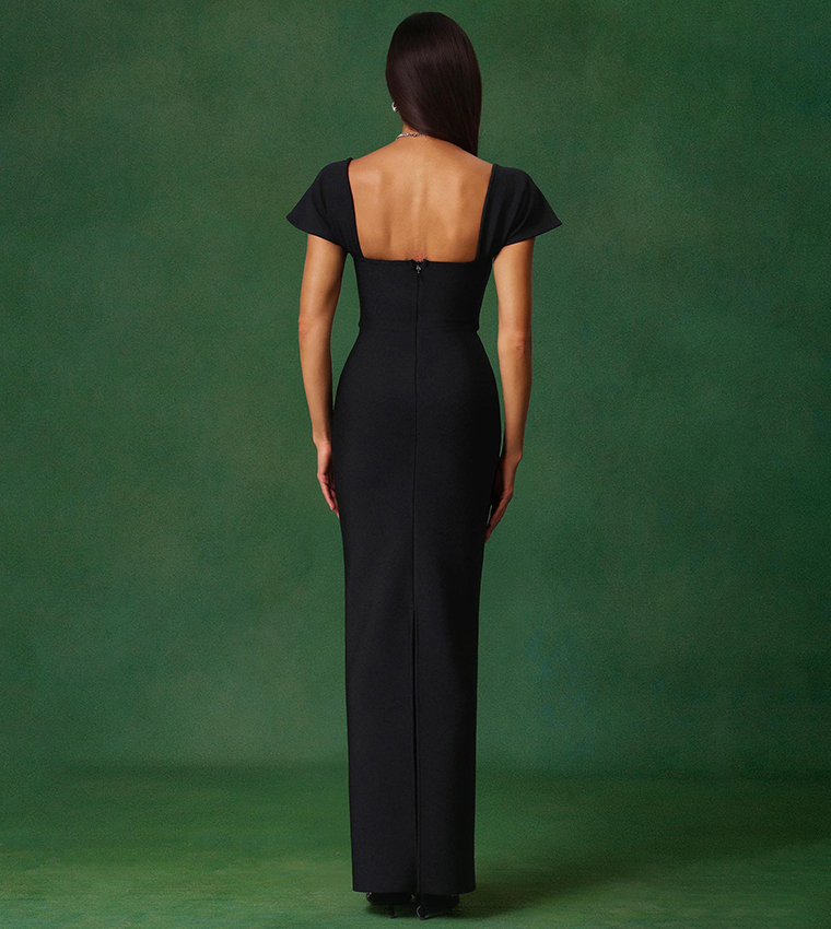 فستان سهرة ماكسي بكم قصير 