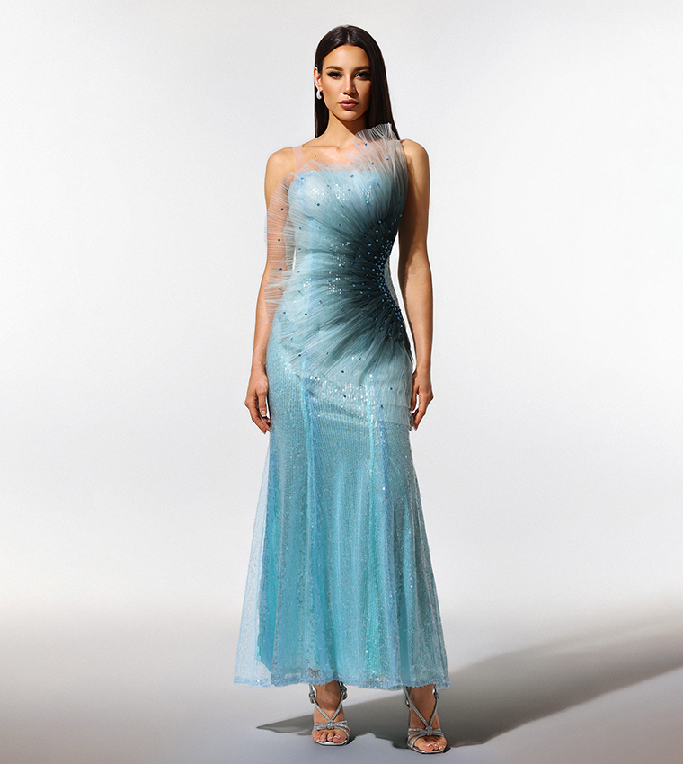 فستان سهرة ماكسي بلا كم 