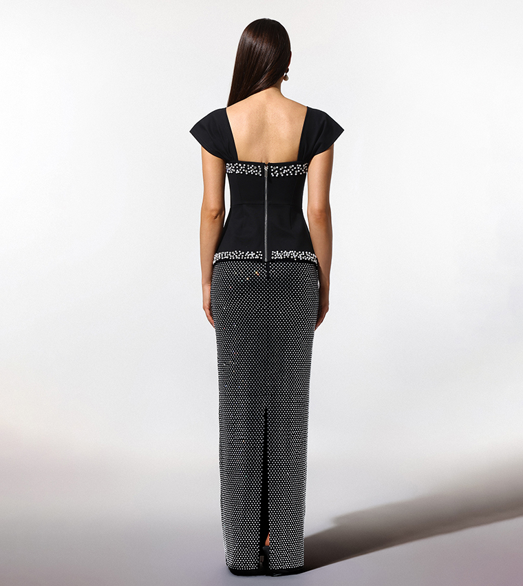 VERCIA Off-The-Shoulder Diamond Bandage Maxi Party Dress