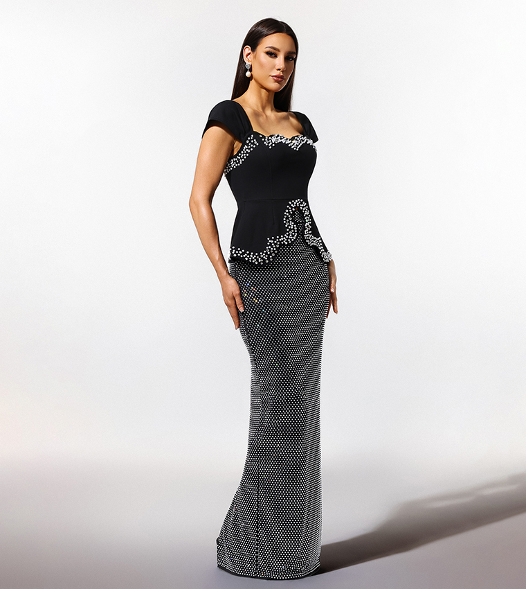 VERCIA Off-The-Shoulder Diamond Bandage Maxi Party Dress