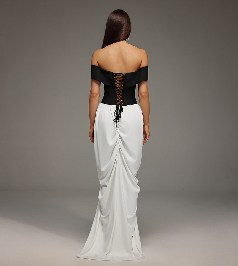 BB LEHA Off Shoulder Wrinkles Bandage Maxi Party Dress