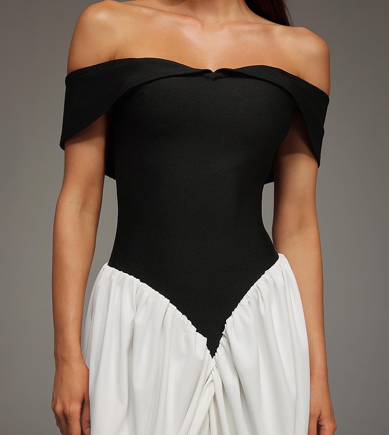 BB LEHA Off Shoulder Wrinkles Bandage Maxi Party Dress