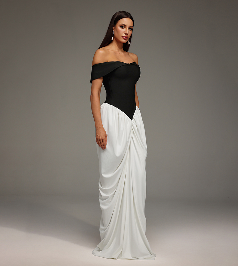 BB LEHA Off Shoulder Wrinkles Bandage Maxi Party Dress