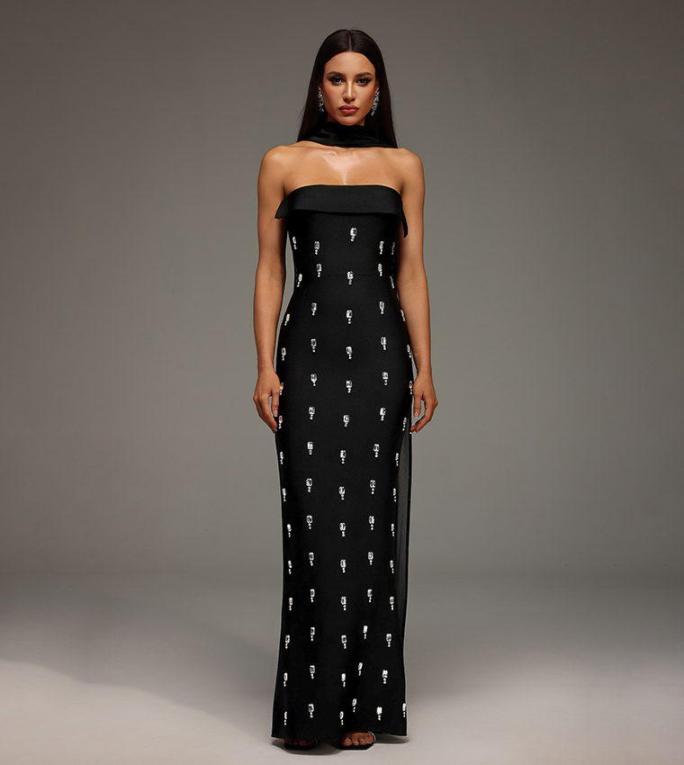 NADJA Sleeveless Diamond Bunting Bandage Maxi Dress