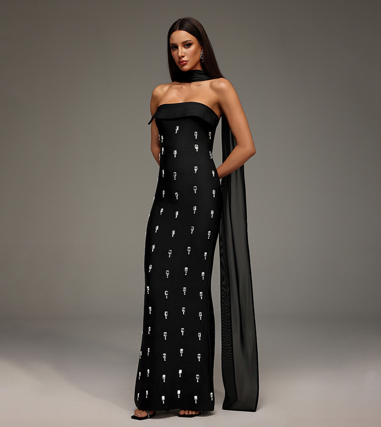 NADJA Sleeveless Diamond Bunting Bandage Maxi Dress