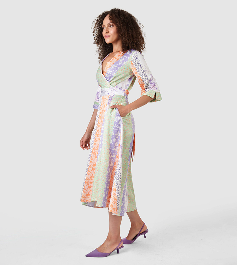 Printed V-Neck Wrap Dress