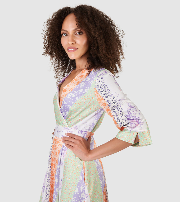 Printed V-Neck Wrap Dress