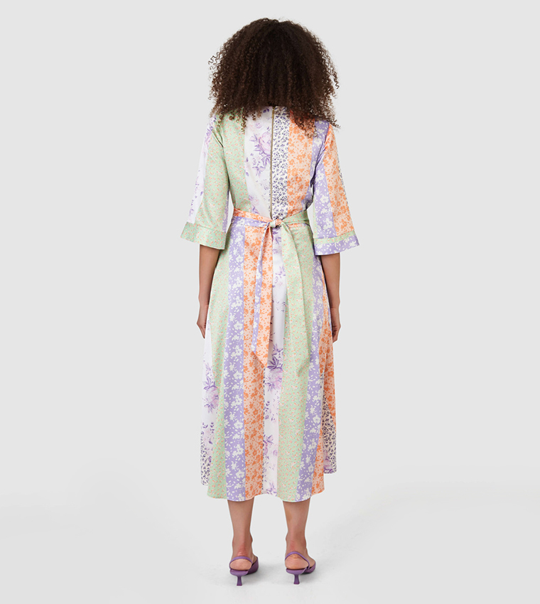 Printed V-Neck Wrap Dress