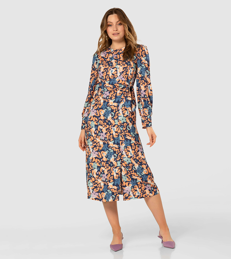 Printed A-Line Dress with Slit Detail