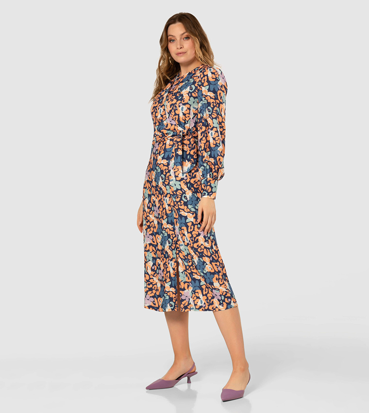 Printed A-Line Dress with Slit Detail