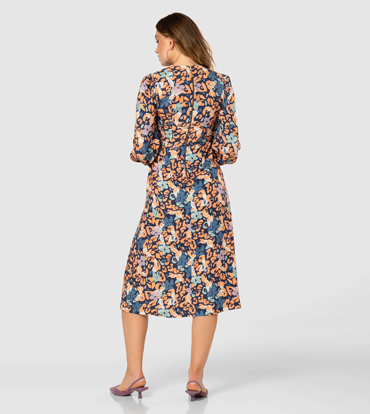 Printed A-Line Dress with Slit Detail