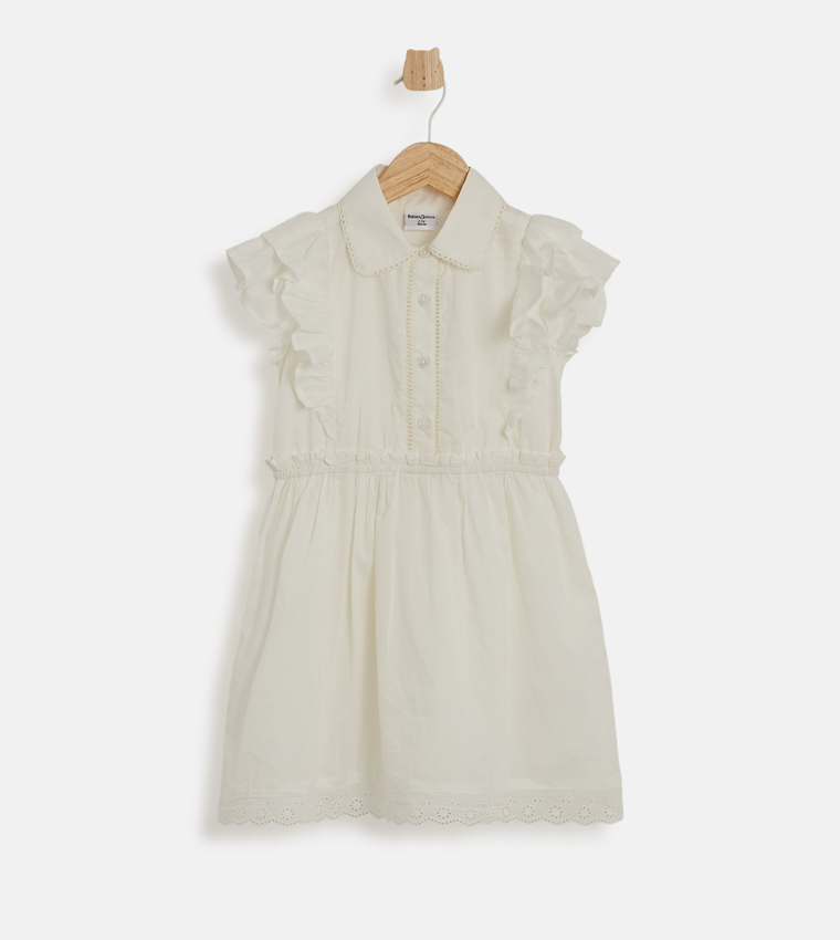 Solid Ruffle Detail Midi Dress