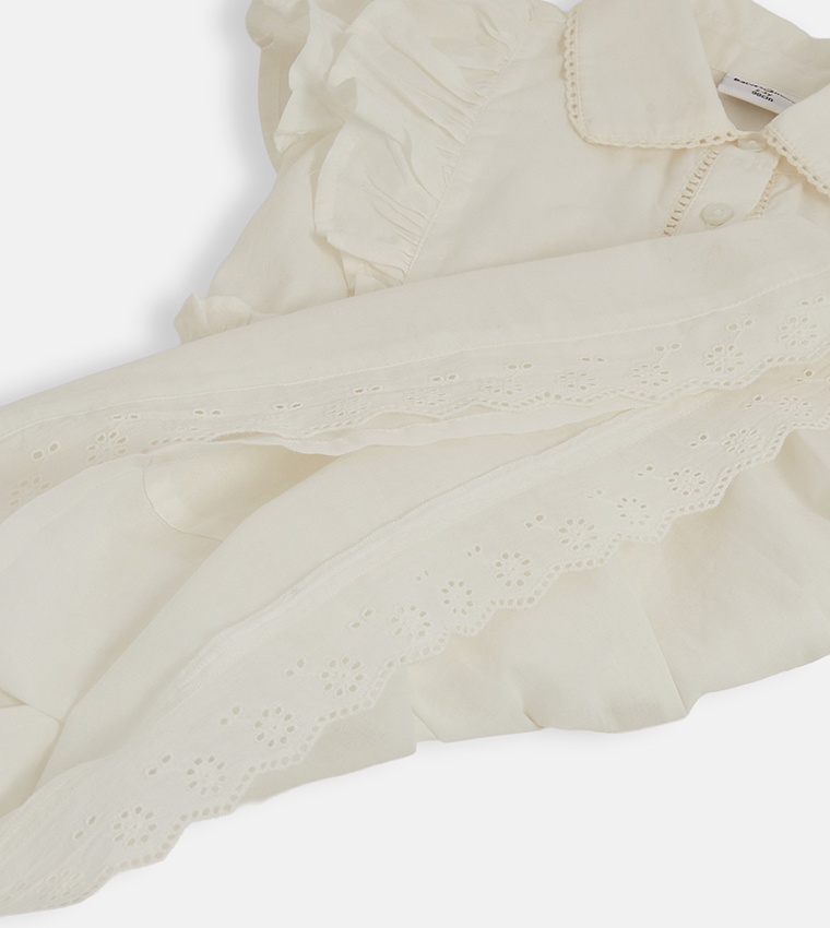 Solid Ruffle Detail Midi Dress