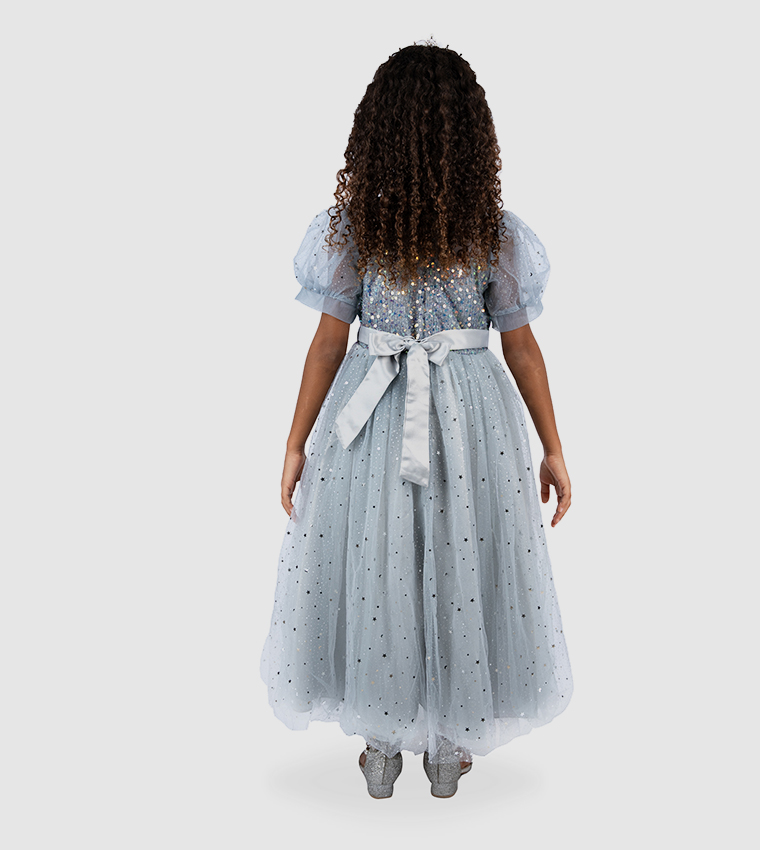 Sequin Puff Sleeves Party Gown