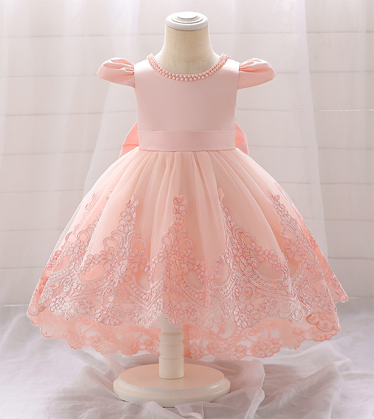 pink 1st birthday dress Pink Lace Flower Girl Dress for Princess Kids 1st Birthday Party Gown J768