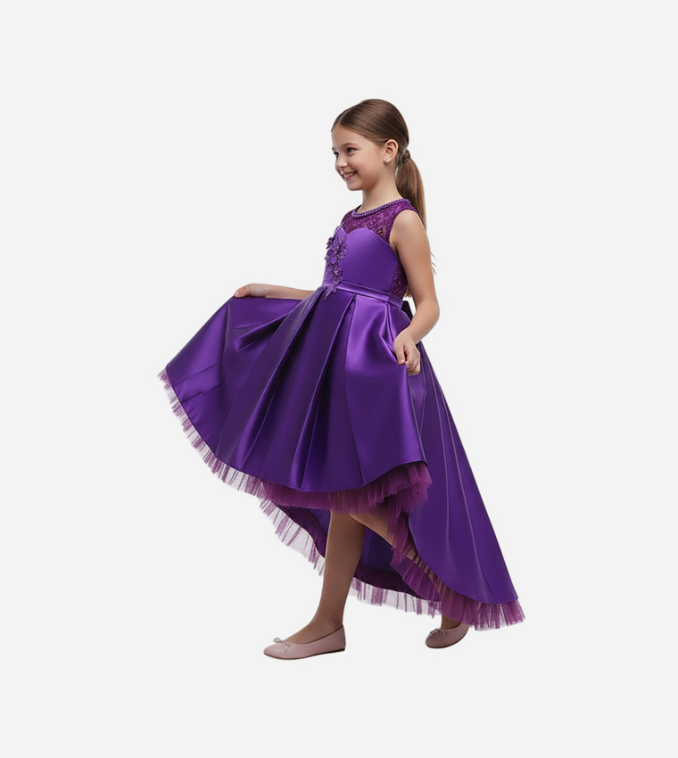 Long Tail Embellished Pleated Dress